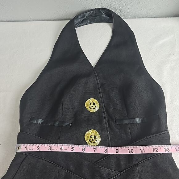 Commense Black Halter Mini Dress with Gold Accents - Picture 6 of 11